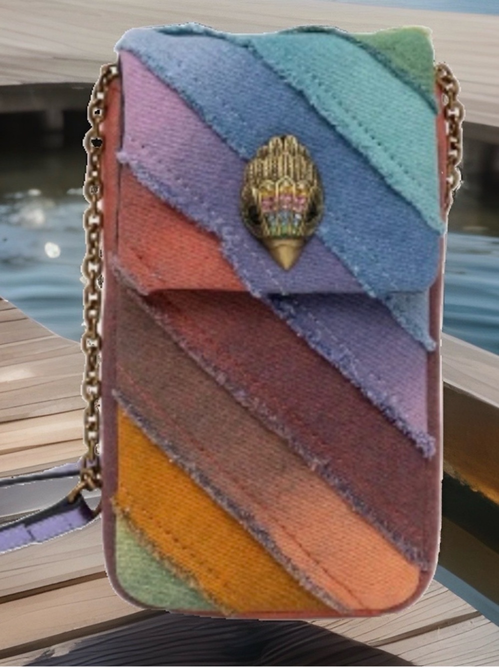 Kurt Geiger London Rainbow Denim Kensington  Crossbody Phone Bag